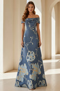 Off-the-Shoulder Floral Jacquard Evening Gown