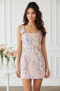 Embroidered 3D Floral Mini Sheath Dress