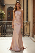 One Shoulder Satin Trumpet Evening Gown