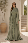 Embellished High Neck Bell Sleeve Chiffon Gown