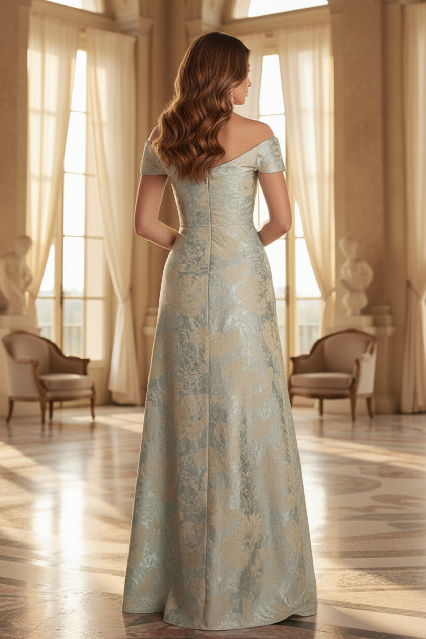 Off-the-Shoulder Jacquard A-Line Evening Gown