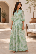 Elegant A-Line Keyhole Printed Maxi Dress