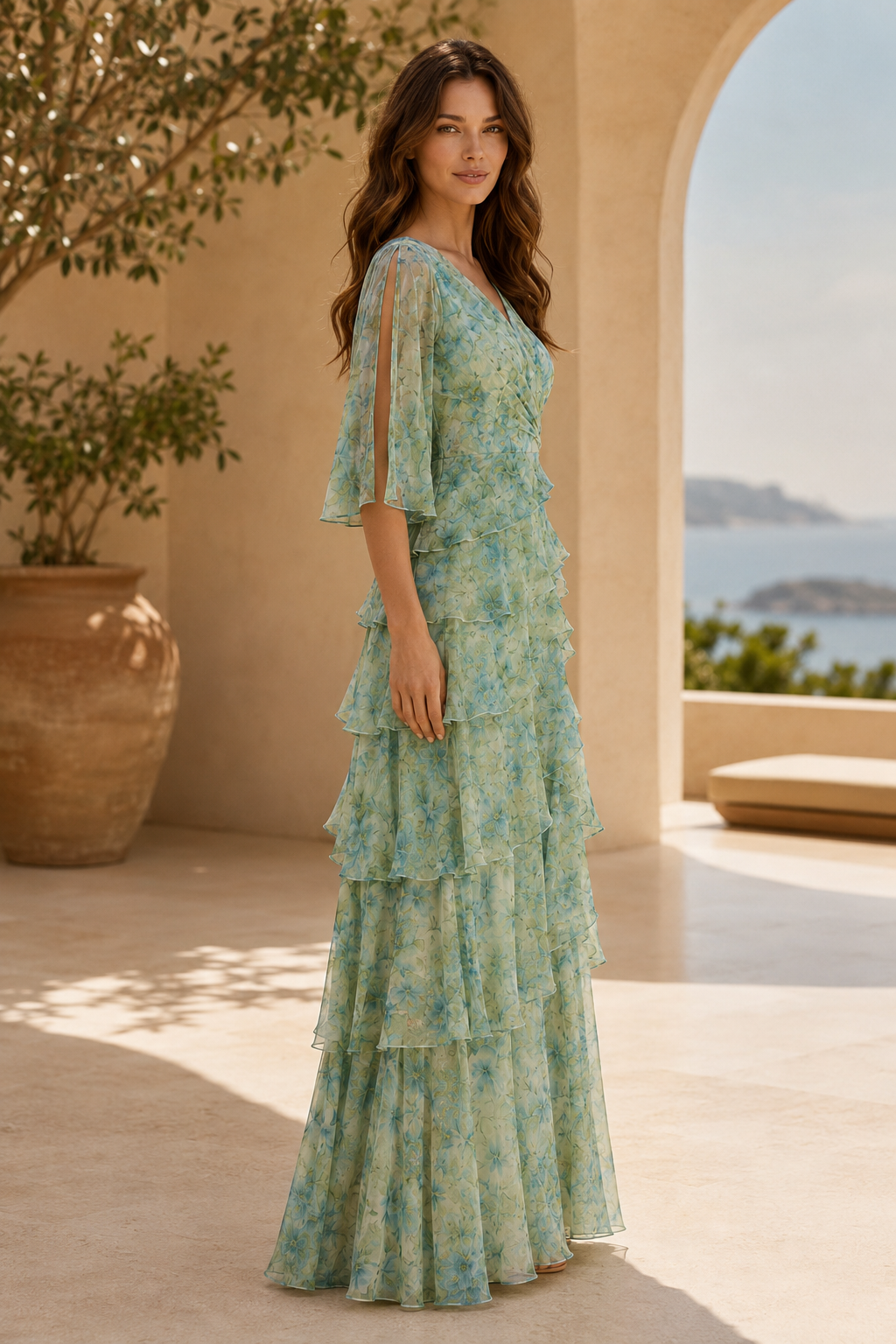 Floral Tiered Maxi Dress with Flutter Sleeves