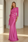 Elegant Bateau Neck 3/4 Sleeve Satin Evening Gown