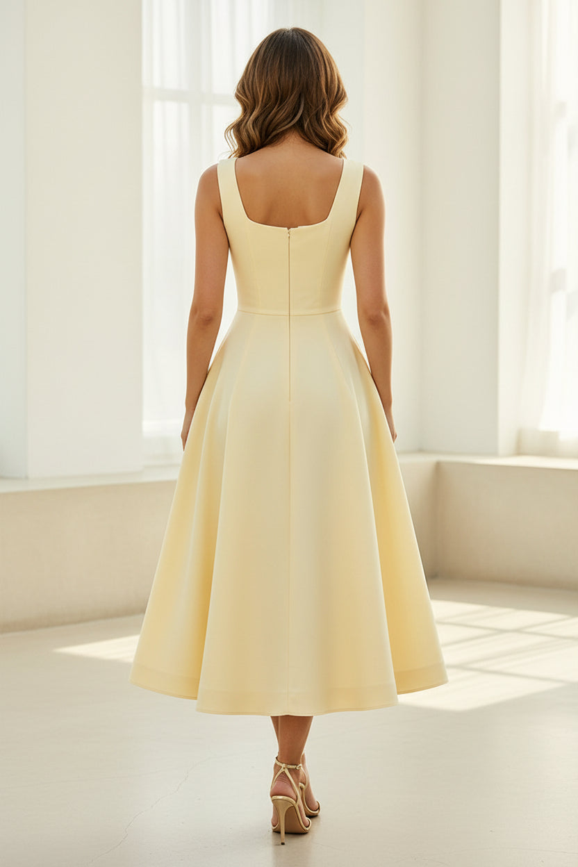 Floral Appliqué Square Neck Midi Dress