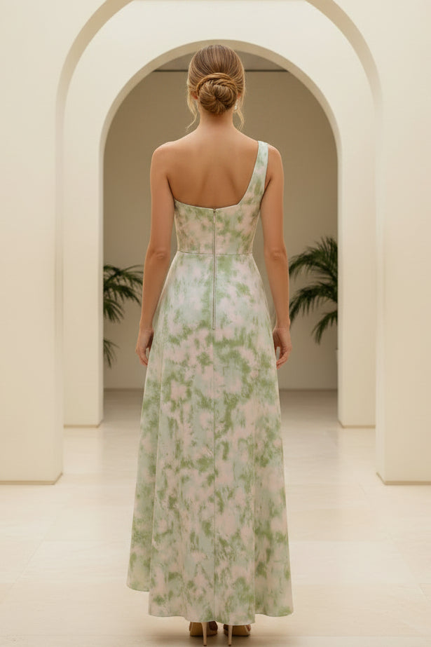 One Shoulder Floral Print High-Low Midi Dress
