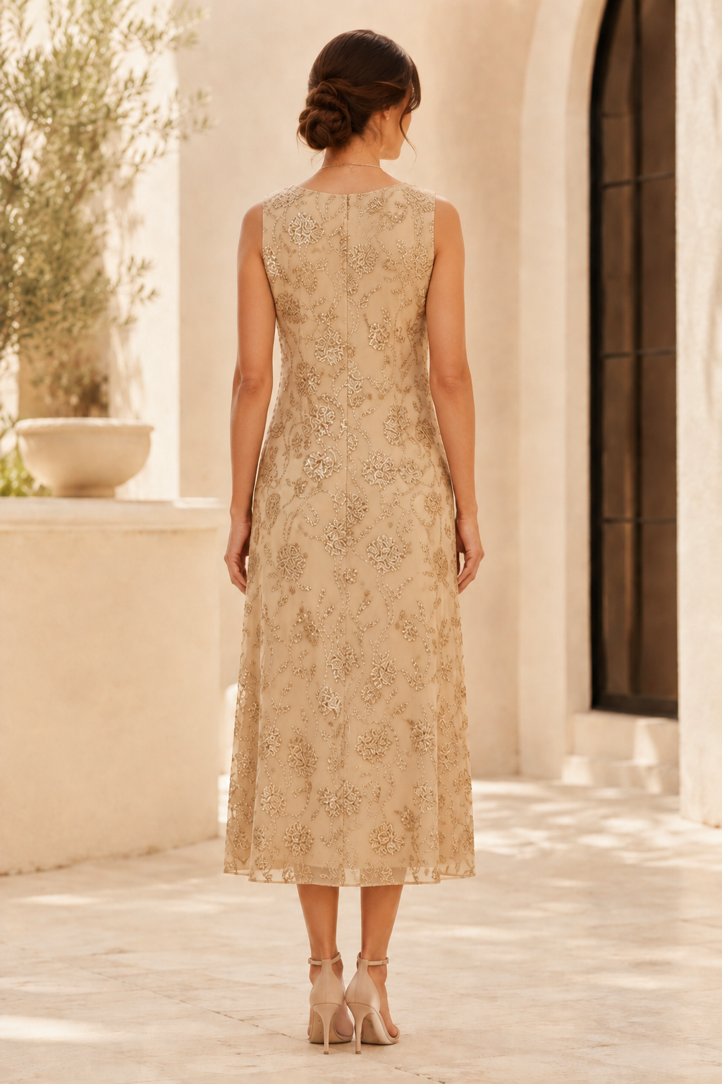 Sequin Beaded Floral Midi Dress with Jacket