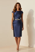 Peplum Sheath Dress with Floral Brooch Detail