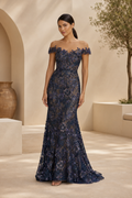 Off-Shoulder Floral Lace Mermaid Evening Gown