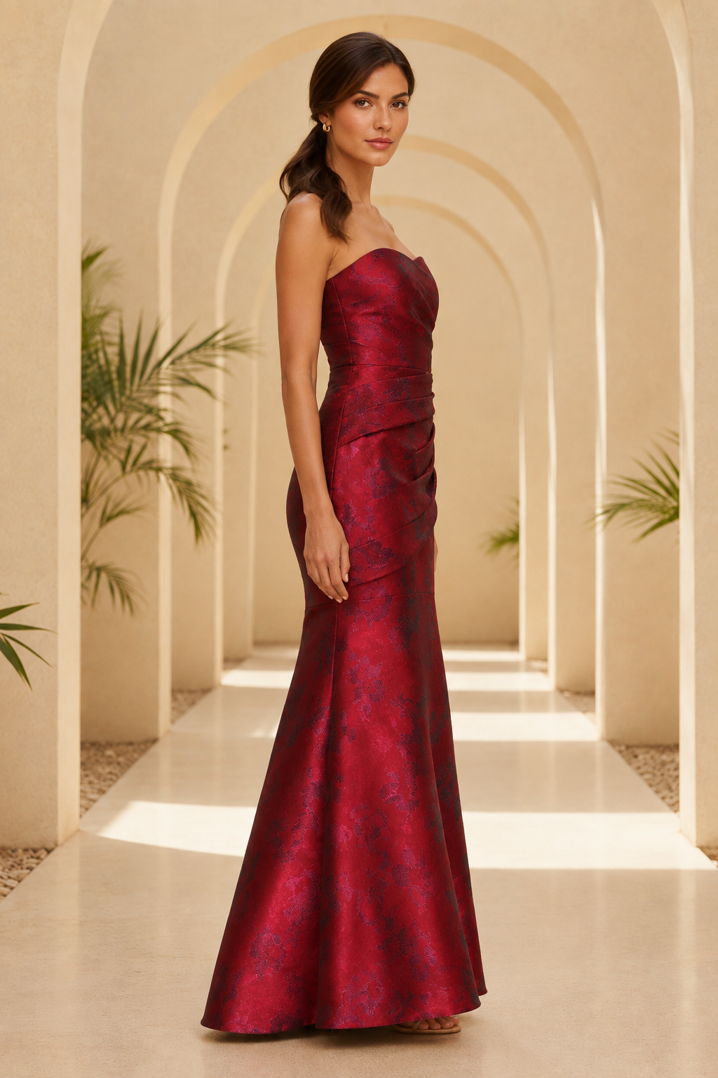 Strapless Jacquard Mermaid Evening Gown