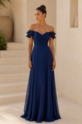 Off-the-Shoulder 3D Floral Chiffon Evening Gown