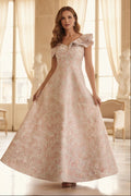 Asymmetrical Ruffled Jacquard A-Line Gown