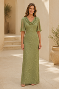 Cowl Neck Lace Maxi Dress with Flutter Sleeves