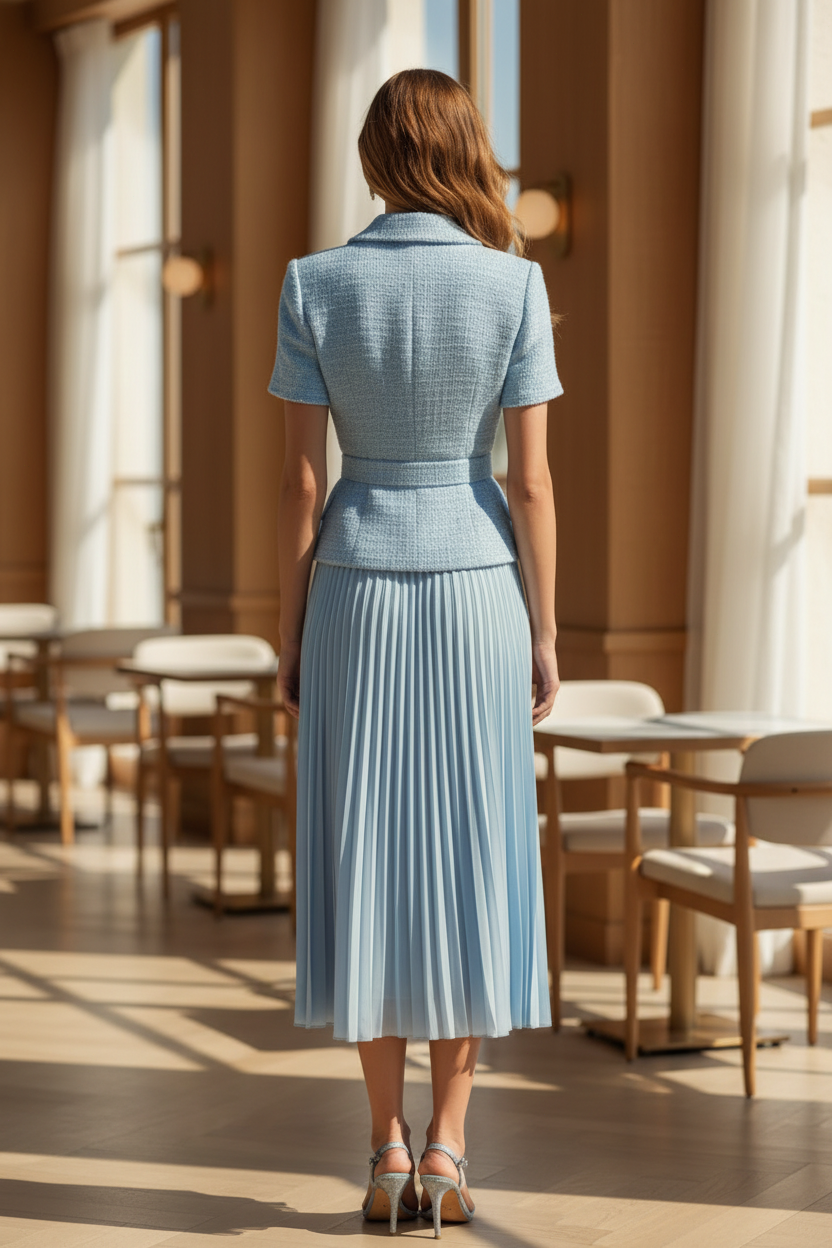 Tailored Jacket & Pleated Midi Skirt Set