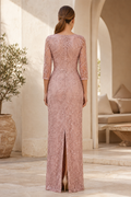 Illusion Lace 3/4 Sleeve Column Evening Gown