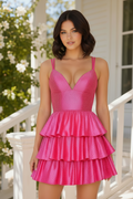Tiered Rhinestone Lace-Up Mini Dress