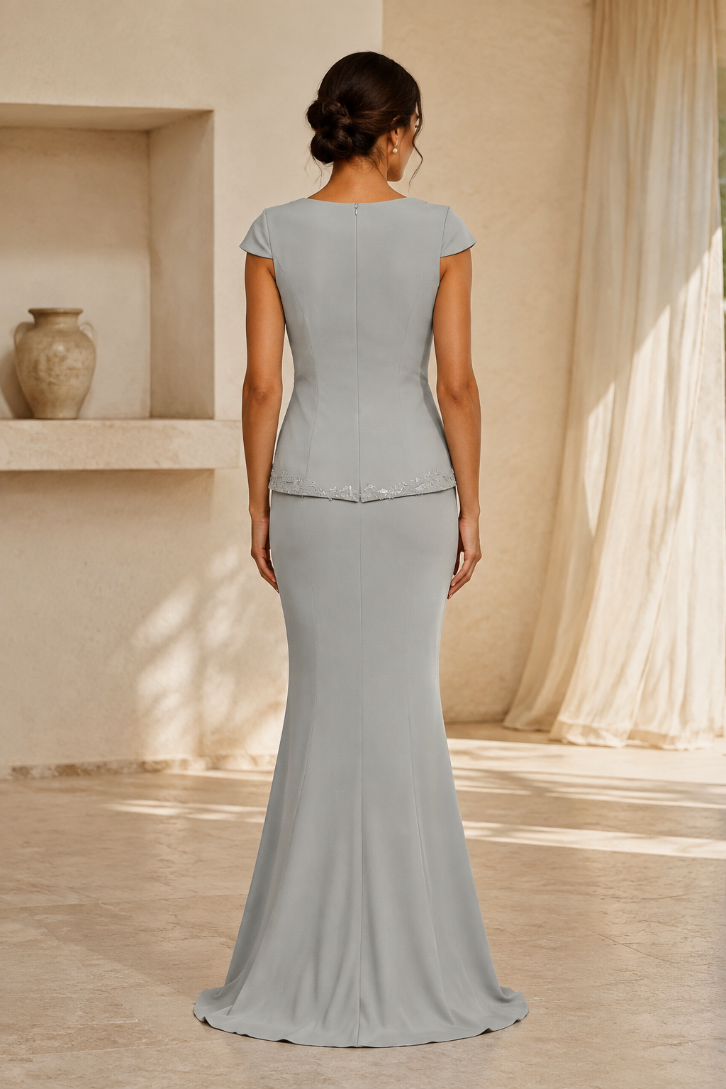 Cap Sleeve Mermaid Evening Gown with Wrap Bodice