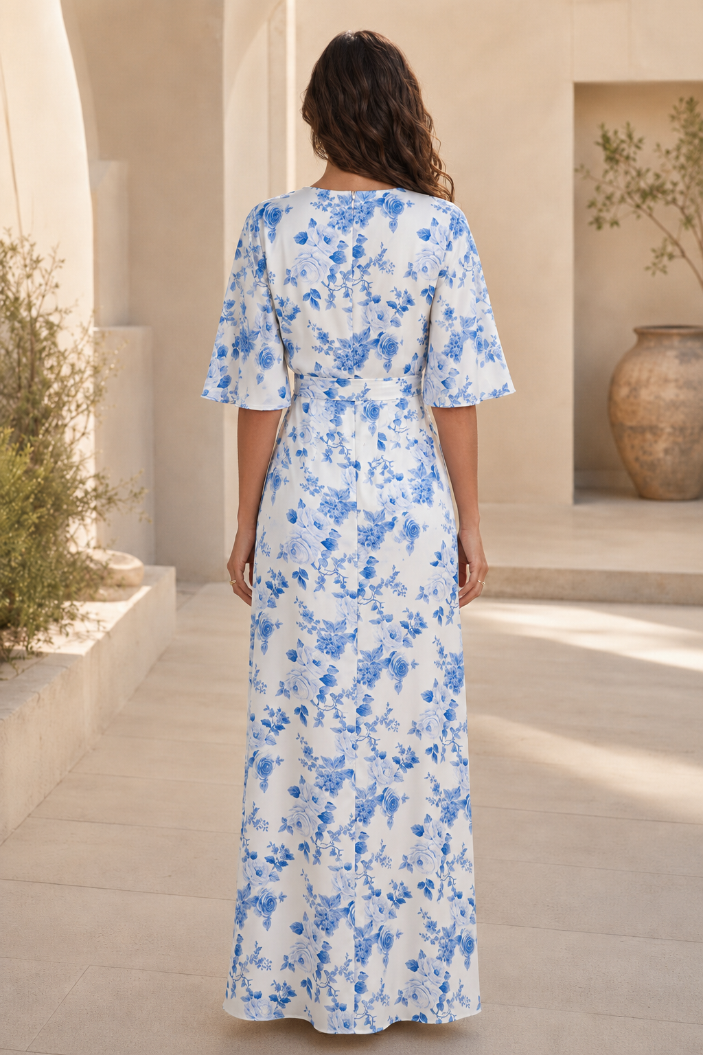 Floral Print Wrap Maxi Dress with Flutter Sleeves