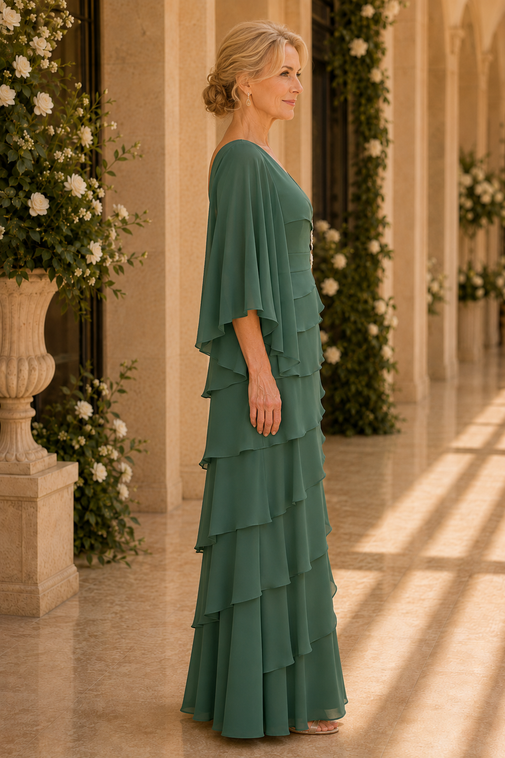 Tiered Maxi Dress with Flutter Sleeves