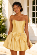 Strapless Corset Mini Dress with Pearl Trim and Bow