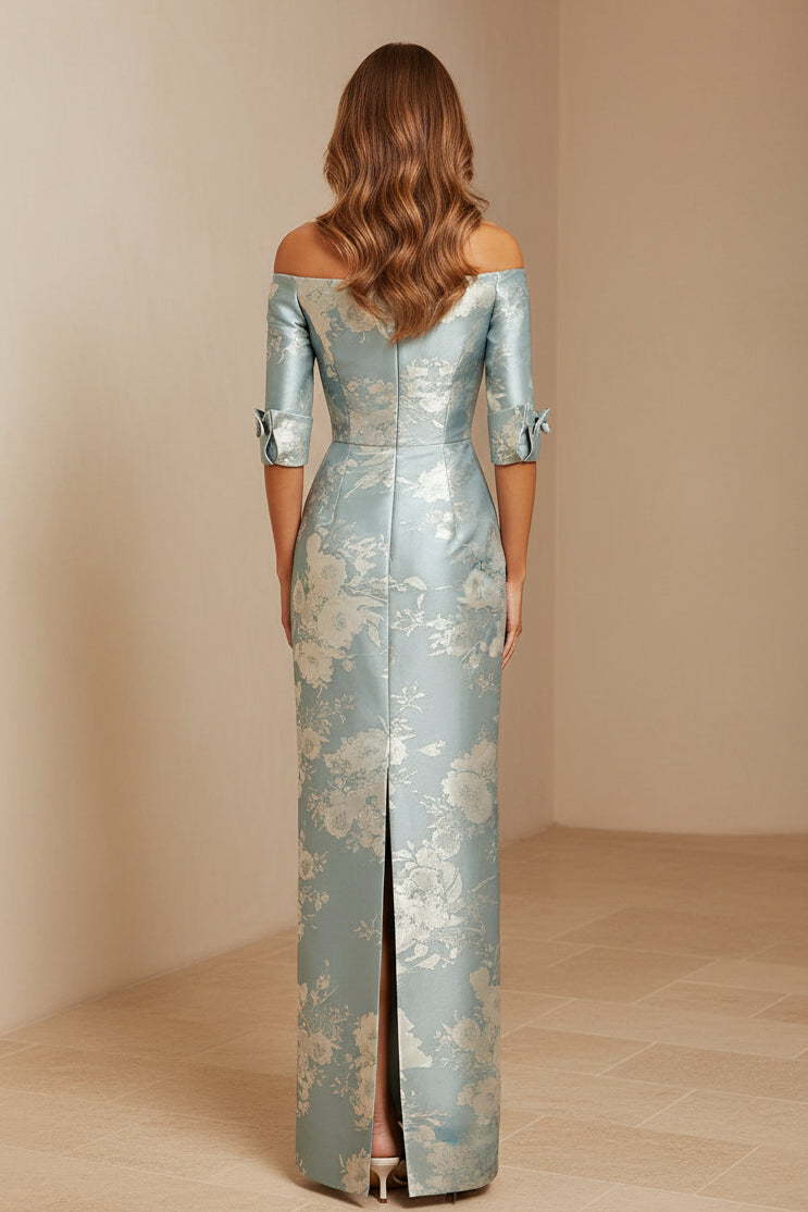 Off-the-Shoulder Metallic Floral Jacquard Column Gown