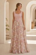 A-Line Scoop Neck Embroidered Lace Evening Gown