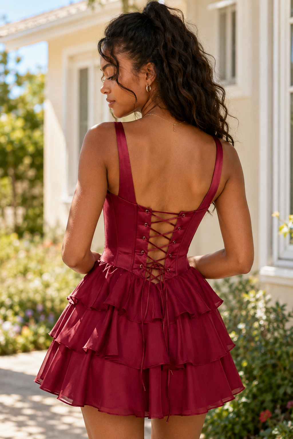 Corset Bodice Tiered Ruffle Mini Dress