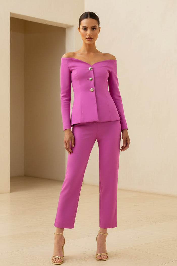 Elegant Off-The-Shoulder Two-Piece Pantsuit