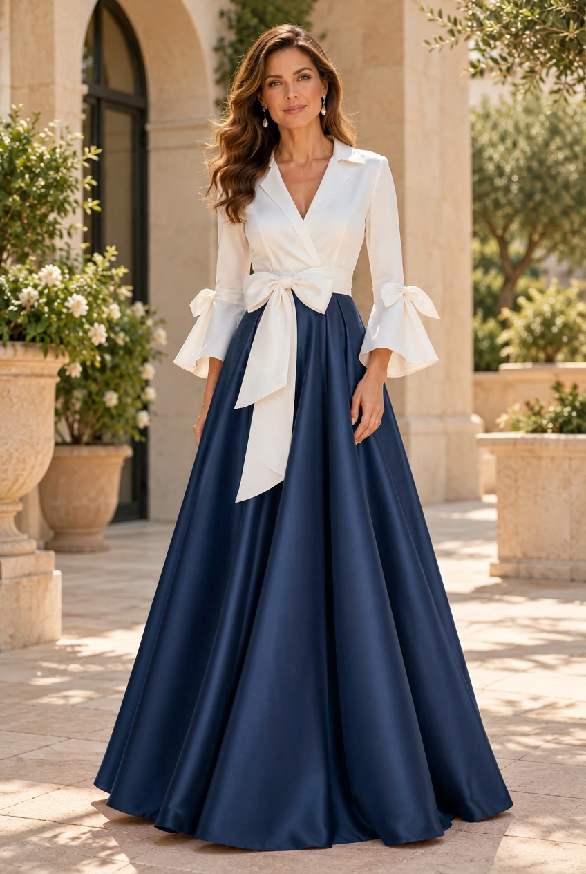 A-Line Gown with Lapel Collar and Flared Sleeves
