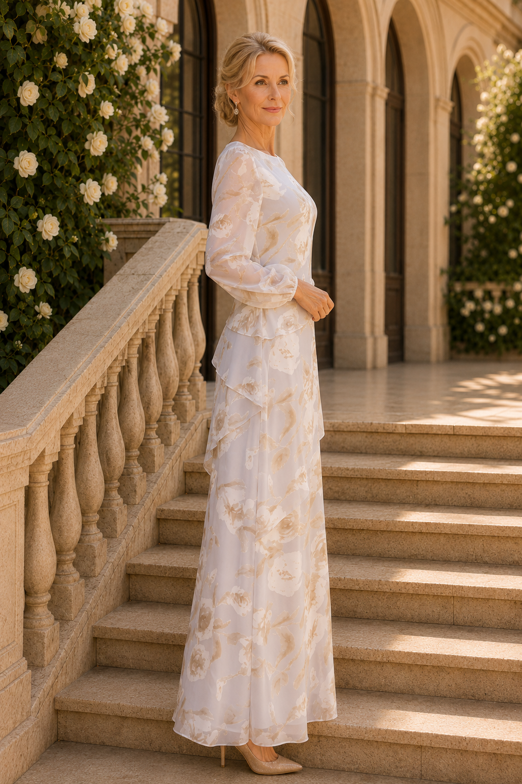 Floral Tiered Maxi Dress with Long Sleeves