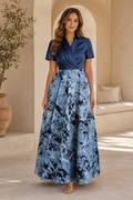 Elegant Short Sleeve A-Line Jacquard Maxi Dress