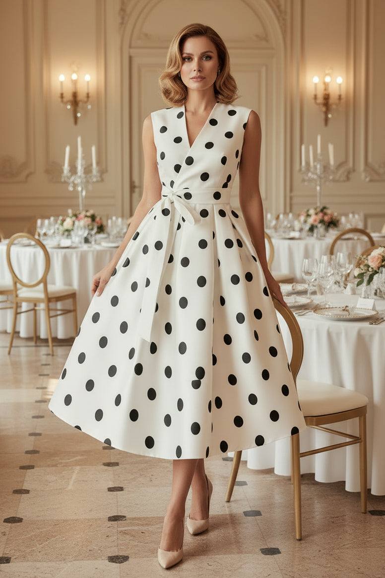 Polka Dot Wrap Midi Dress