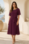 Beaded Neckline Tiered Chiffon Midi Dress