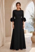A-Line Evening Gown with Ruffled Cuffs and Belt