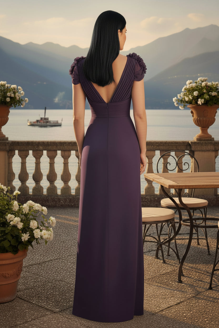 V-Neck Empire Waist Chiffon Evening Gown