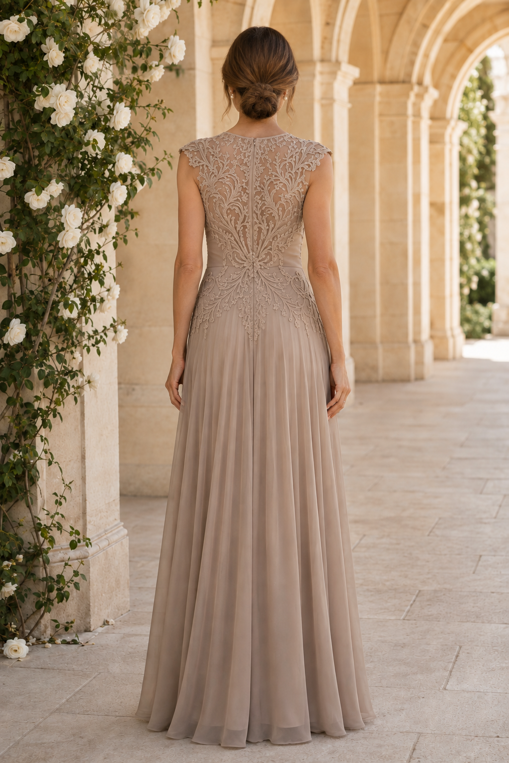 Lace Bodice Illusion Neckline A-Line Maxi Dress