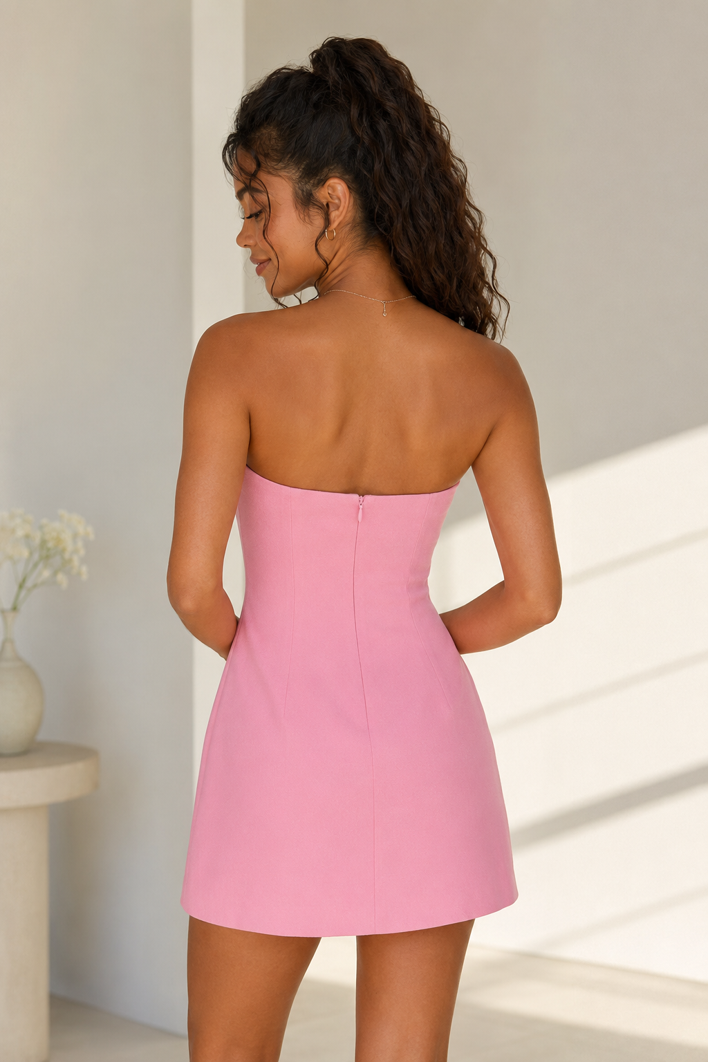 Strapless Rhinestone A-Line Mini Dress