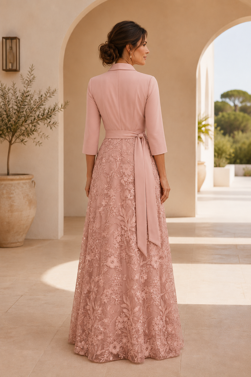 Wrap Bodice Lace A-Line Evening Gown