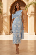 One-Shoulder Embroidered Lace Midi Dress