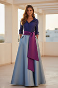 Colorblock Shirt-Style Gown with Sash Belt