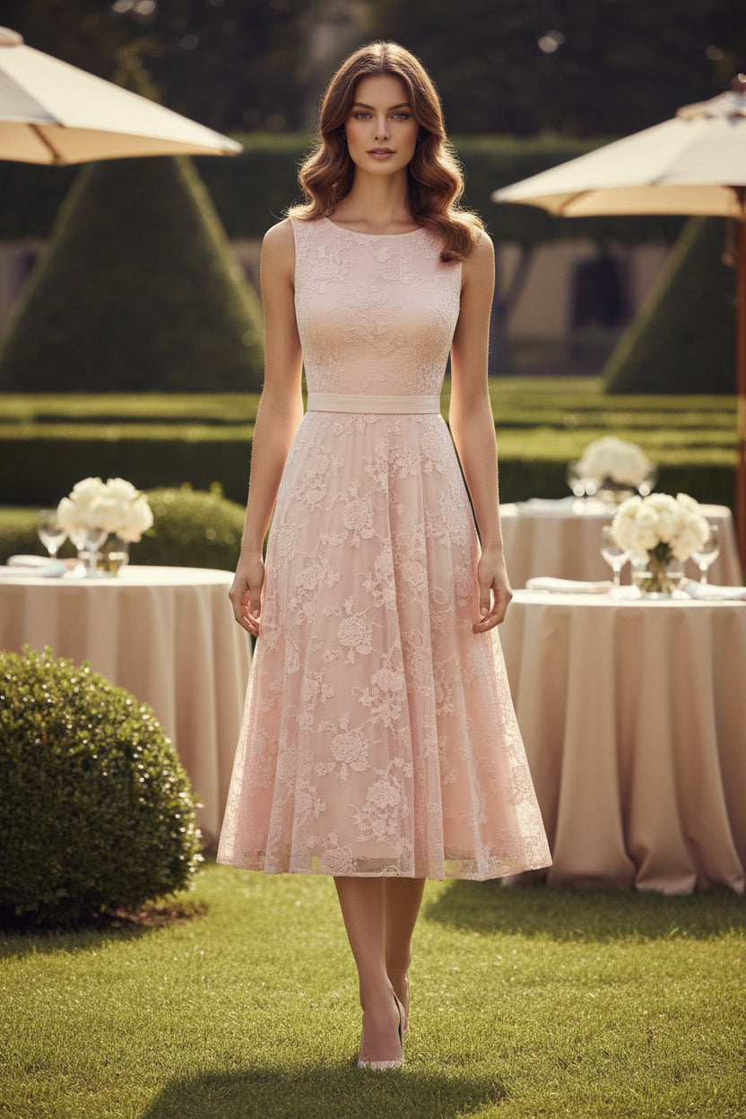 Sleeveless Lace A-Line Midi Dress