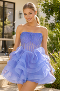 Strapless Ruffled Corset Organza Mini Dress