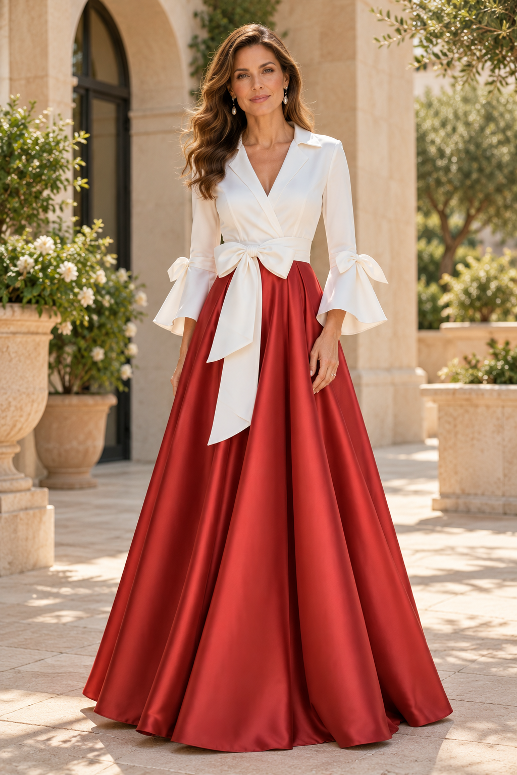 A-Line Gown with Lapel Collar and Flared Sleeves