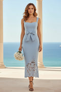 Sleeveless Midi Dress with Bow and Lace Hem