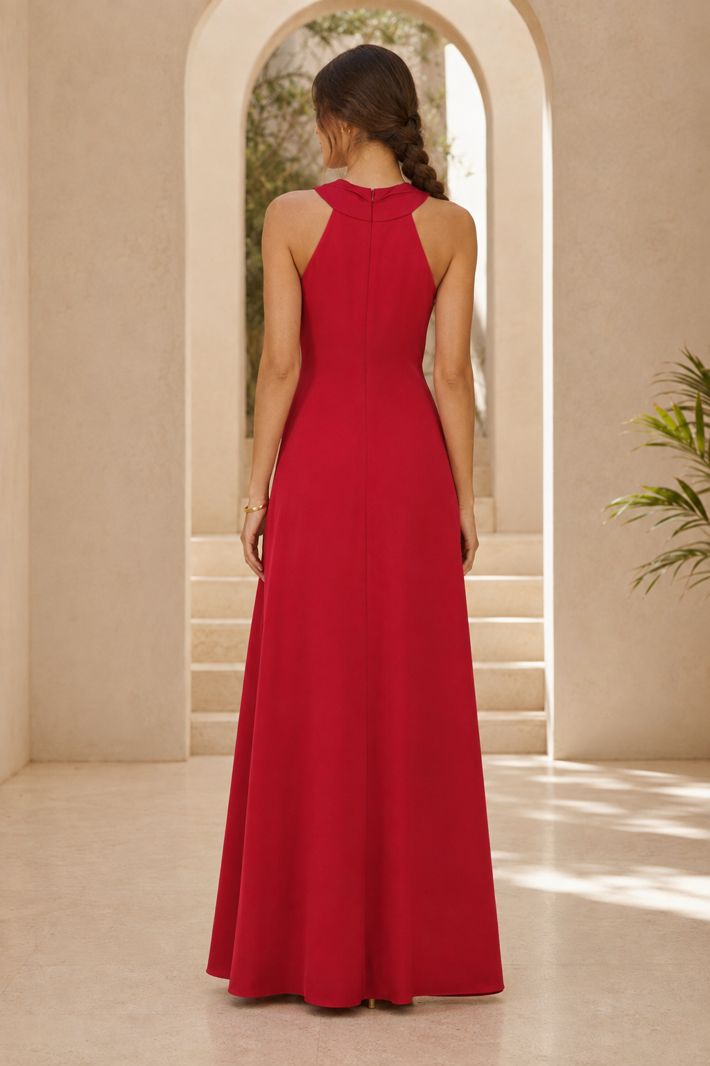 Halter Neck Pleated A-Line Evening Gown