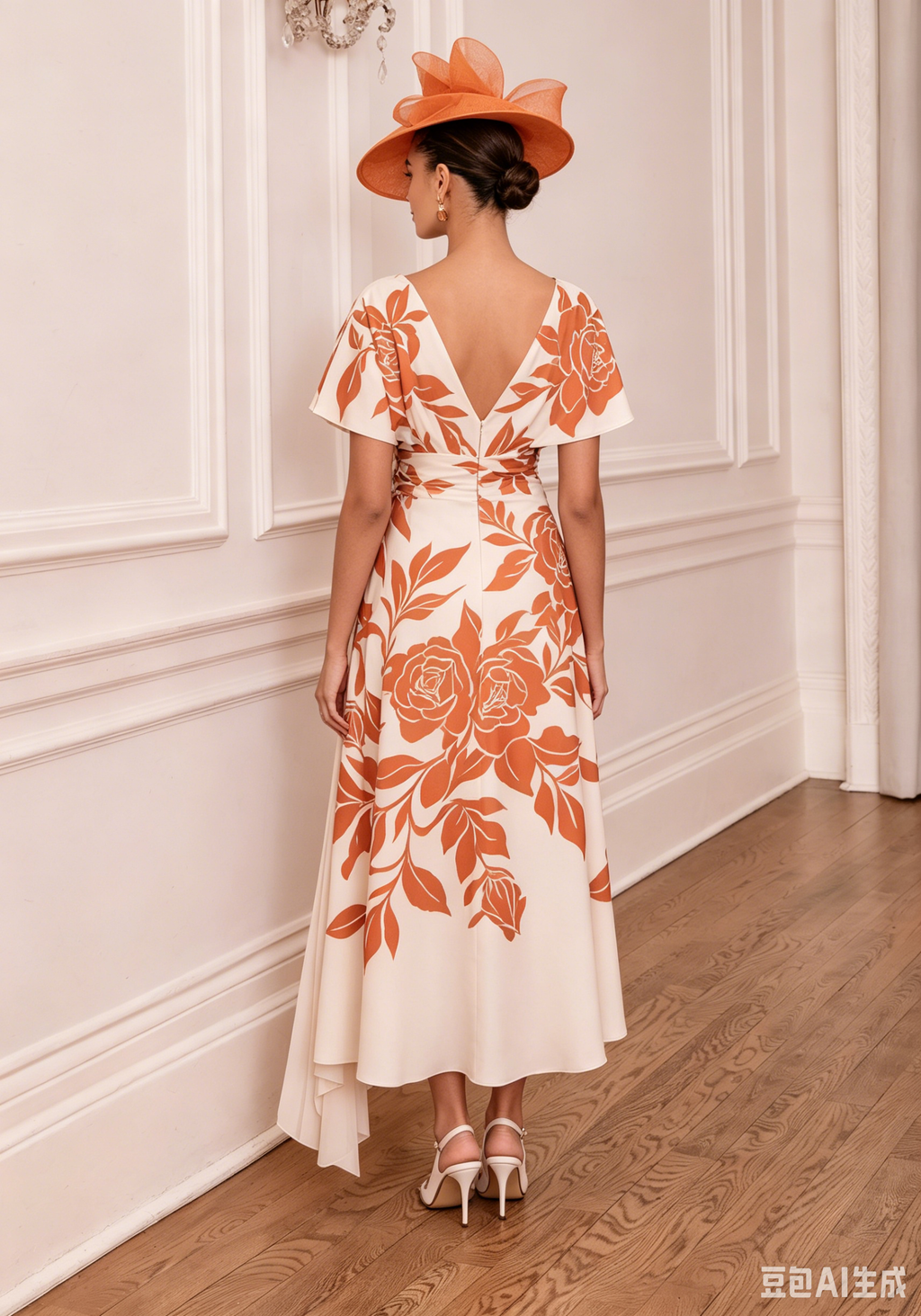 Floral Bateau Neck Asymmetrical Midi Dress