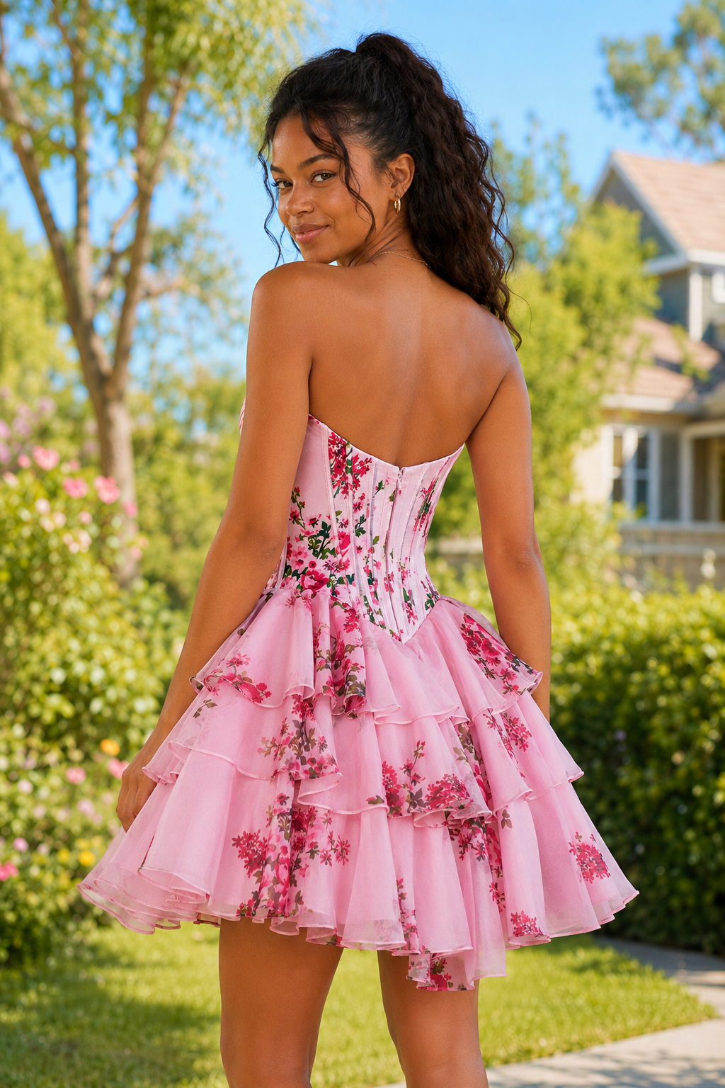 Strapless Corset Tiered Ruffle Mini Dress
