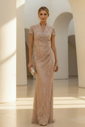 Lace Wrap V-Neck Mermaid Formal Evening Gown
