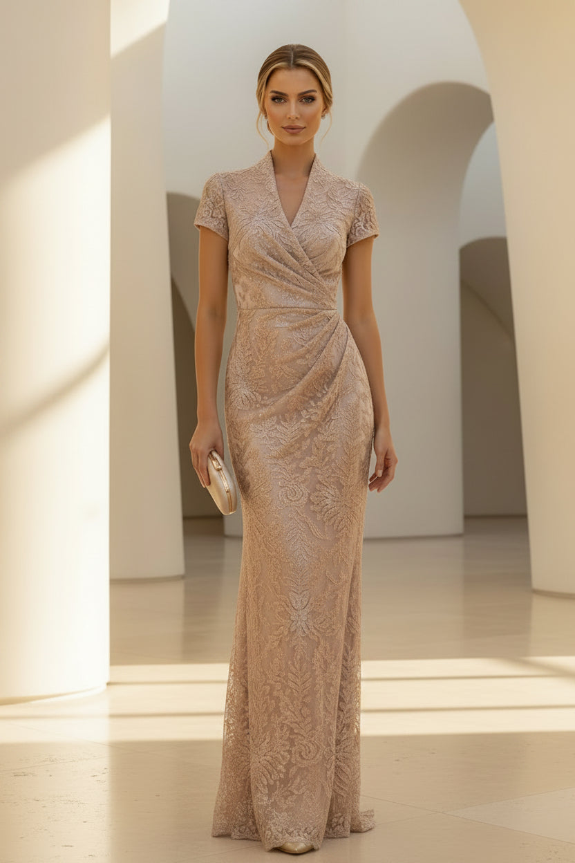 Lace Wrap V-Neck Mermaid Formal Evening Gown