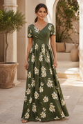 Floral Print V-Neck A-Line Maxi Dress